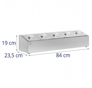 Ekspozytor stojak na pojemniki gastronomiczne 5 x GN 1/6 9.5 l + pojemniki z pokrywkami