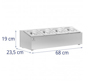 Ekspozytor stojak na pojemniki gastronomiczne 4 x GN 1/6 7.6 l + pojemniki z pokrywkami