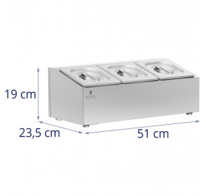 Ekspozytor stojak na pojemniki gastronomiczne 3 x GN 1/6 5.7 l + pojemniki z pokrywkami