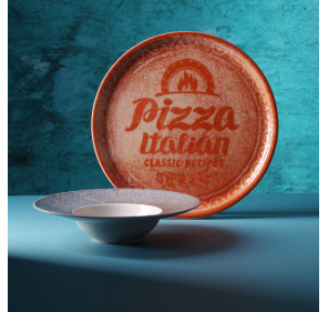 Talerz do pizzy z porcelany Recipe Collection Brick Red śr. 33 cm - zestaw 6 szt.